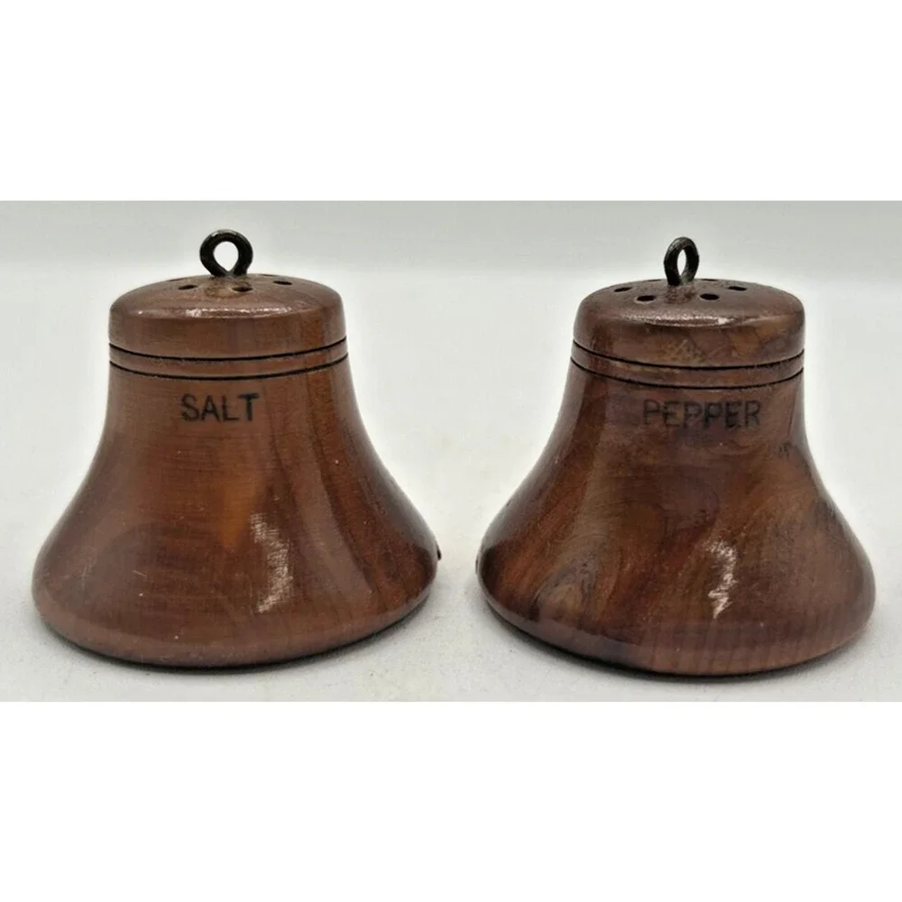 Vintage Retro Salt and Pepper Shakers Wooden Bell Shape U260/54